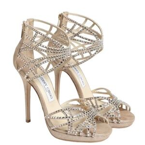 Jimmy Choo Crystal Embellished Nude Heels